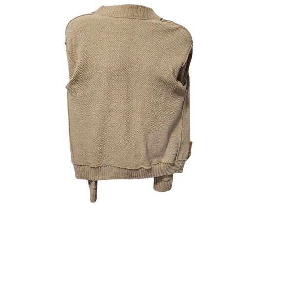 Vintage 1960's Cardigan Mens S/M Full Zip Cardigan Pockets Suede Yoke Tan Brown - Picture 8 of 12